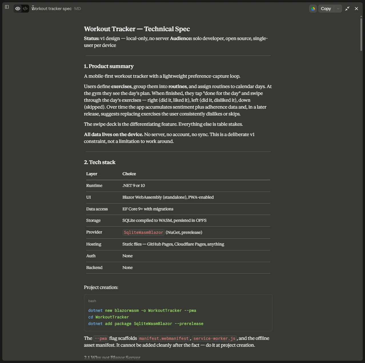 Documented tech spec